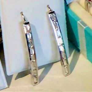 2.9 Ct Genuine White Topaz Curved Threader Earrings in 14k Gold & .925 Sterling